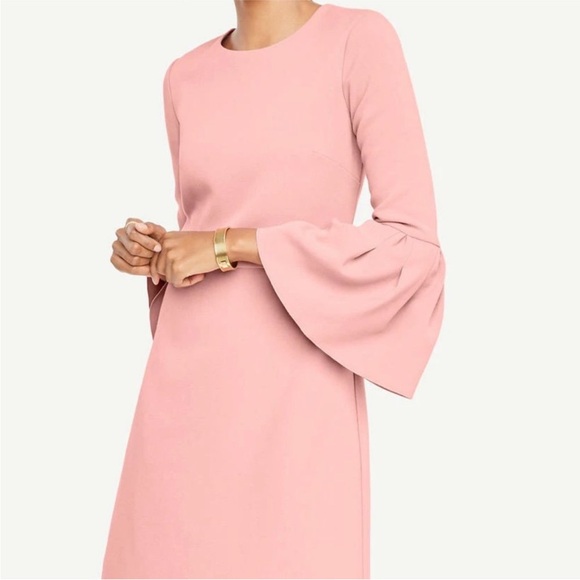 NWT Ann Taylor Women’s 12 Petite Long Bell Sleeve Flare Dress Pink Sea Shell - Picture 3 of 16